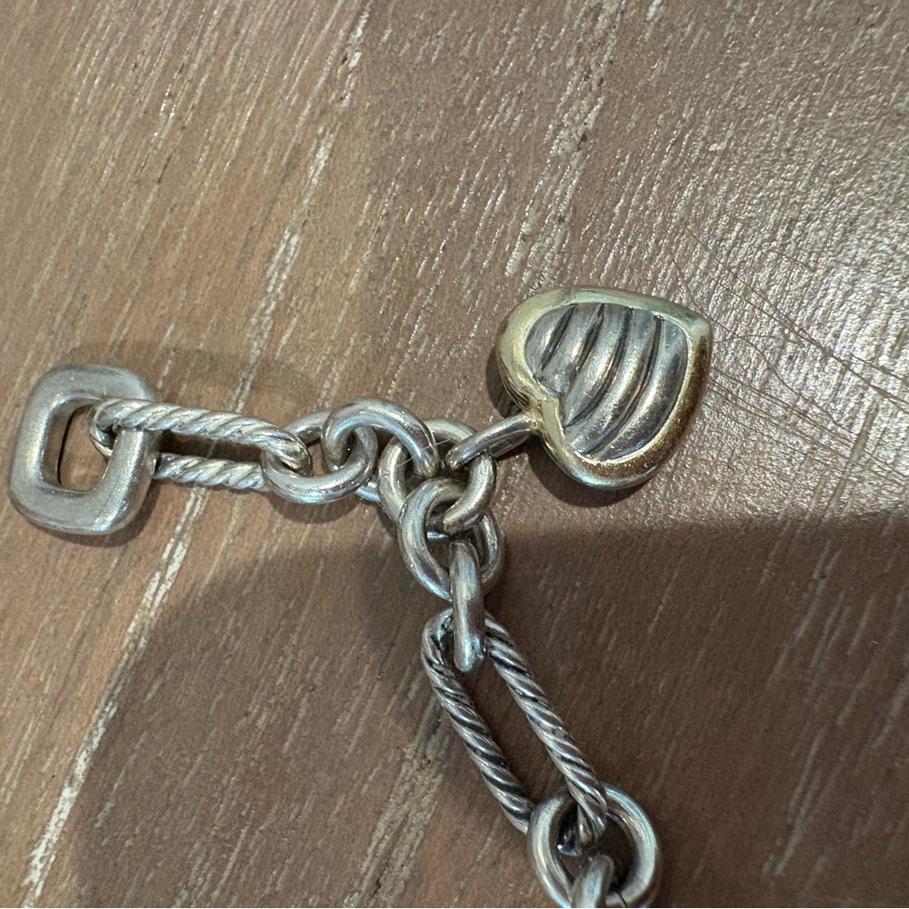 David Yurman Silver and Gold Heart Charm Bracelet - Picture 2 of 4